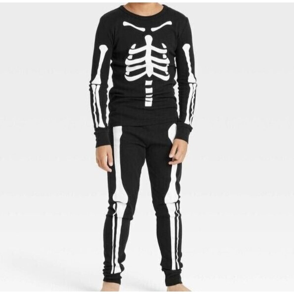 Kids' Size 6 Halloween Skeleton Snug Fit Pajama Set - Black - Shirt & Pants